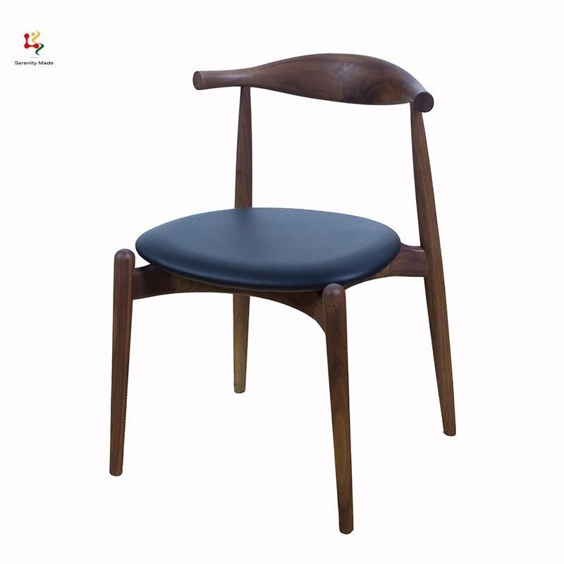 Modern restaurant Wooden Dining Chair with Armrest and Leather Cushion