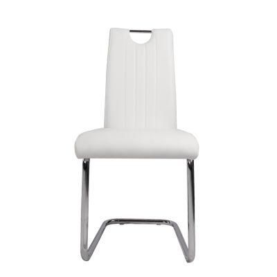 Wholesale Home Furniture Silver Chrome Iron Legs Dining Chair White PU Leather Chair for Dining Room