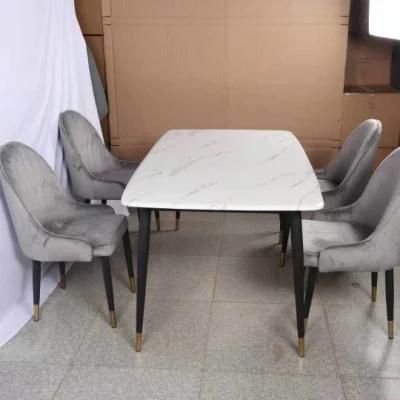 2021 Hot Sale Home Furniture Grey PU Fabric Dining Chair with Black Metal Legs