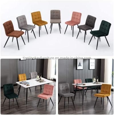 Kitchen/Living Room Velvet Strong Black Metal Legs Upholstered Dining Chair for Restaurant