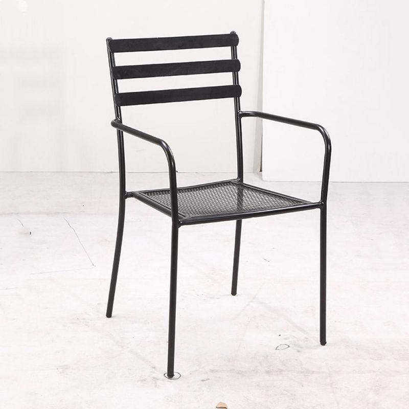 Black Galvanized Restaurant Dining Room Grilled Outdoor Steel Mesh Chair