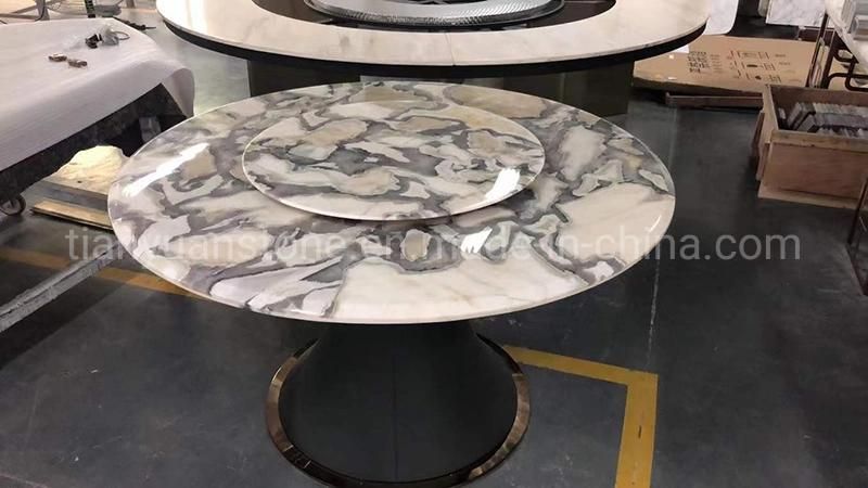 Restaurant Furniture Dining Room White Black Round Marble Top Dining Table