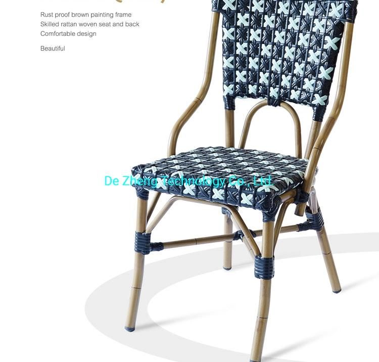 High Quality Rattan Outdoor Restaurant Flower Woven PE Rattan Paris Bistro Dining Chair