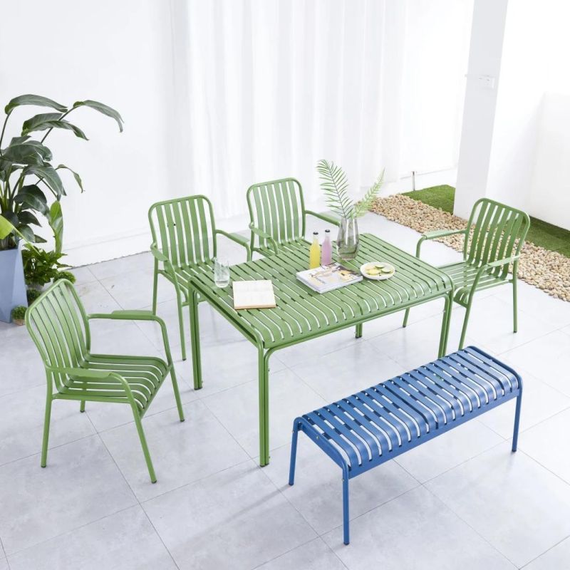 Wholesale 120X80X76cm Green Restaurant Dining ROM Furniture Sets Metal Long Dining Table