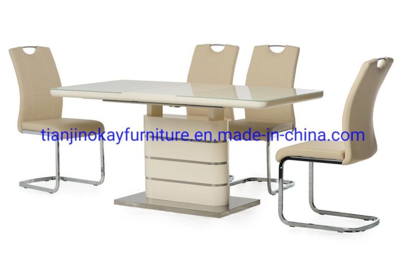 2016-2021hot Sale Europe Modern Extendable Wooden Dining Table Set with White High Gloss Painting