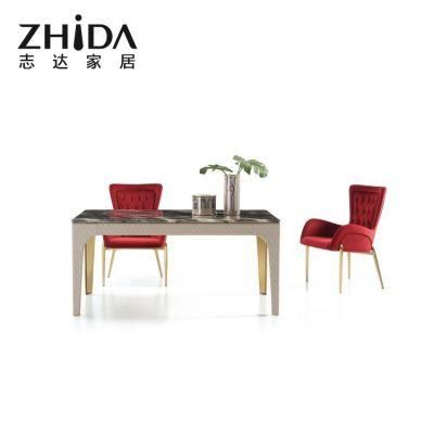 Delicated Italian Leather Upholstery Dinner Table Base Villa and Star Hotel Use Dining Tables