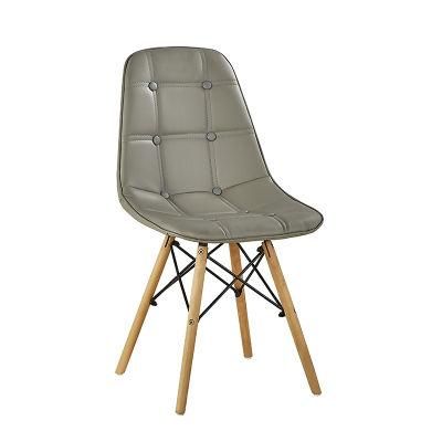 Grey Comfortable Modern Dining Chair with Leather Seat Solid Beech Wood Leg