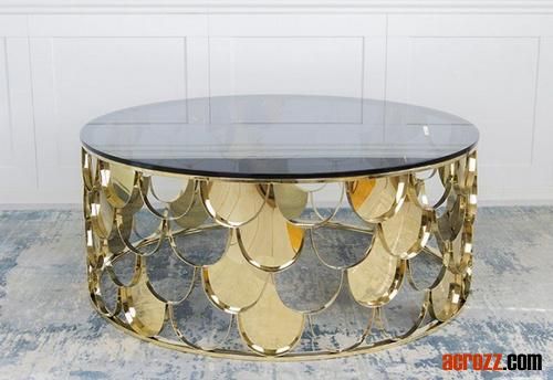 Factory Gold Silver Stainless Steel Plating Marble Glass Desktop Glass Luxury Fish Scale End Side Coffee Table