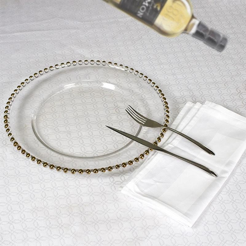 Clear Transparent Crystal Gold Silver Edge Glass Food Plate for Wedding