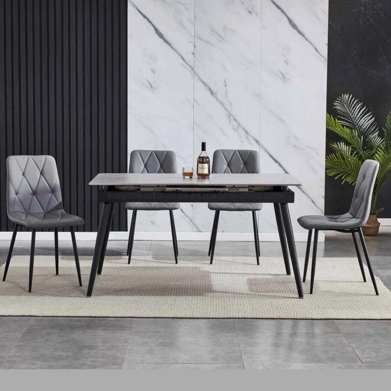 Modern Furniture Slate Ceramic Table Luxury Folding Extendable Dining Table Sets Sintered Stone Ceramic Italia Black Gold Marble Dining Table and Chair Sets