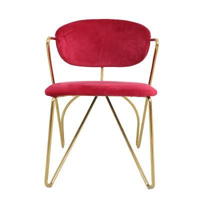 Wholesale Home Furniture Gold Chrome Iron Legs Dining Chair Red Velvet Fabric Chair