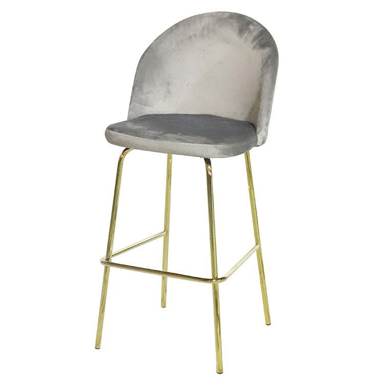 Hot Sale Nordic Modern Velvet Fabric Iron Leg High Bar Furniture Stools Bar Chairs