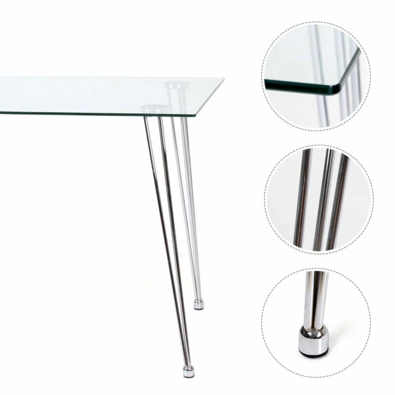 Factory Wholesale Modern Manimalist Simple Cheap Hotel Home Furniture Glass Dining Table with Iron Leg.