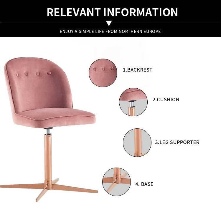 Pink Elegant Upholstered Velvet Restaurant Chair Fabric Metal Legs Modern Dining Chair