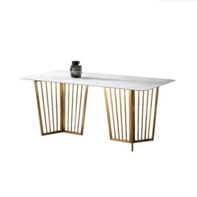 Modern Luxury Home Restaurant Furniture Set Special Metal Stainless Steel Marble Dining Table with Stainless Steel Metal Frame