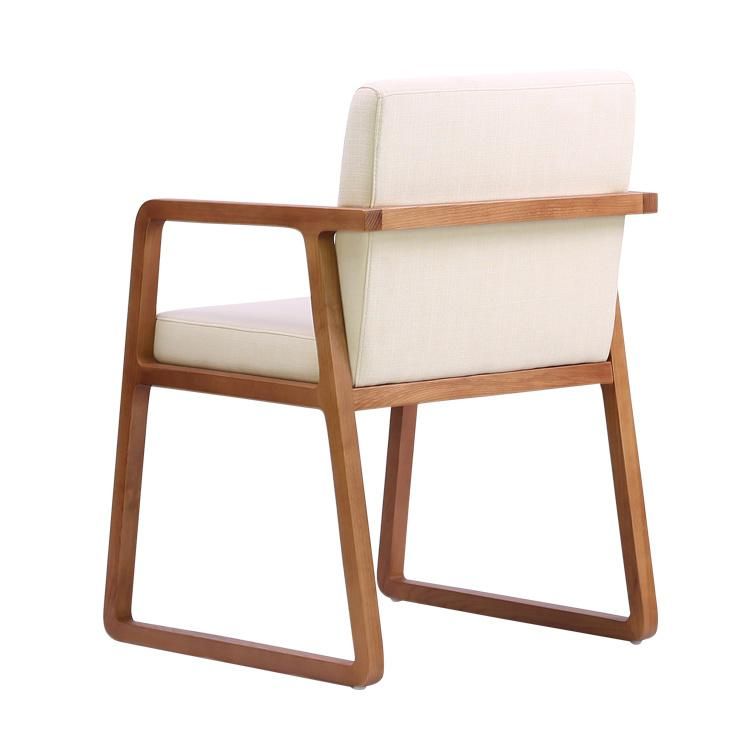 Retro Style Wooden Frame Fabric Seat Dining Chair for Restaurant Use