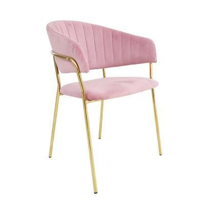 Wholesale Home Furniture Gold Chrome Iron Legs Dining Chair Pink Velvet Fabric Chair for Living Room