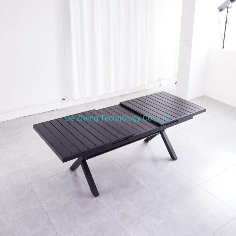 Height Adjustable All Aluminum Wood Picnic Table and Chairs Portable Camping Aluminium Rectangle Buff Table Sets