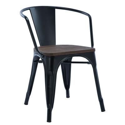 Wholesale Stackable Vintage Modern Industrial Style Bistro Dining Black Legs Metal Chair for Restaurant