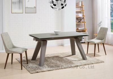 Modern Extension Grey Frosting Glass Metal Dining Table Set Furniture