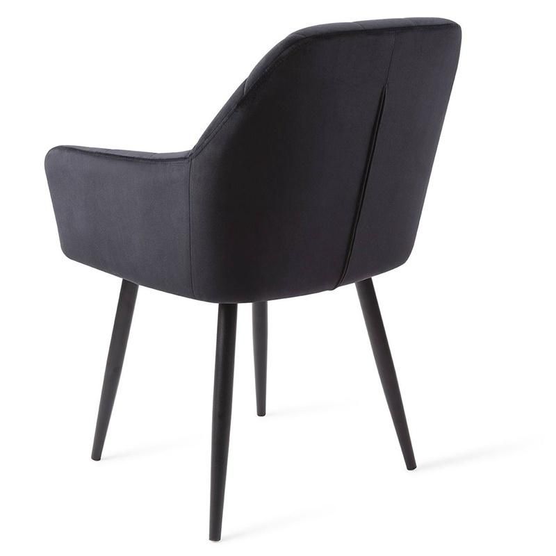 Modern Design Hotel Coffee Velvet Fabric Armchair Black Metal Legs Comfortable Dining Chair