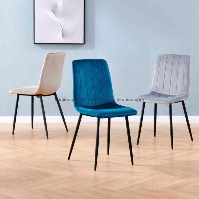 European Minimalist Dining Room Nordic Design Velvet Fabric Cover Metal Legs Dining Chair