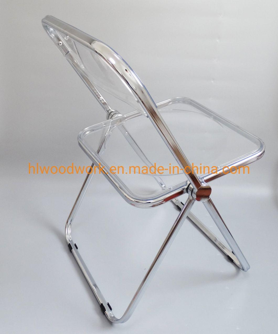 Clear Plastic Folded Chair Office/Bar/Dining/Leisure/Banquet/Wedding/Meeting Folding Plastic Chair in Chrome Frame Transparent Clear PC Plastic Dining Chair