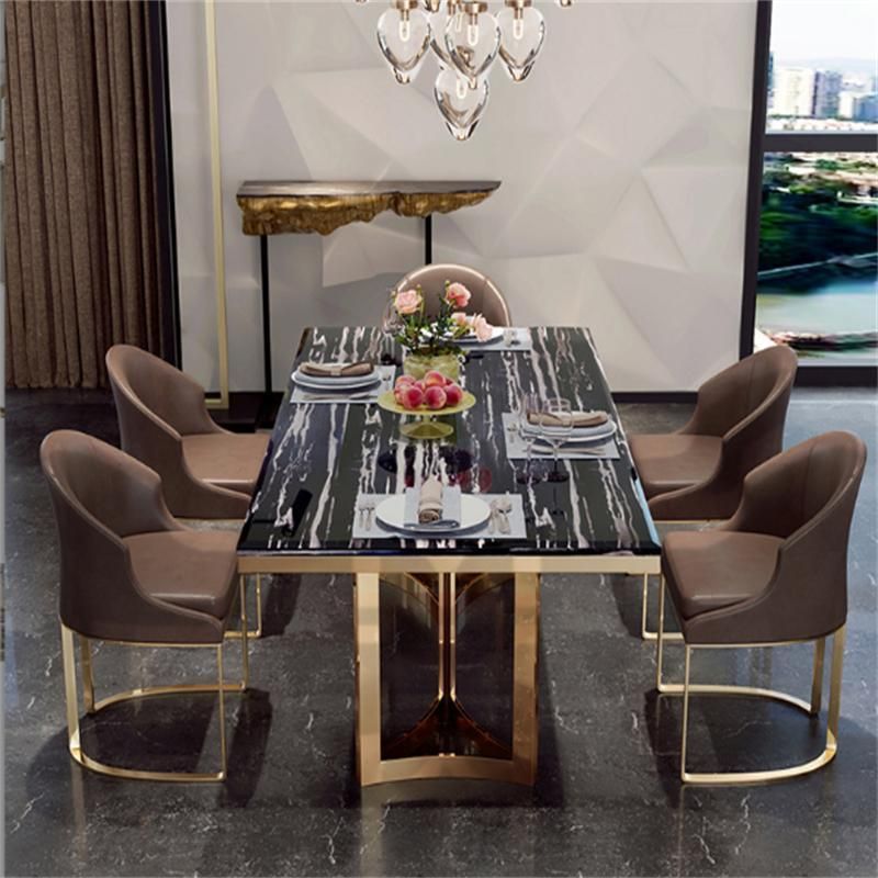 Nordic Light Luxury Marble Metal Dining Table Combination Modern Minimalist