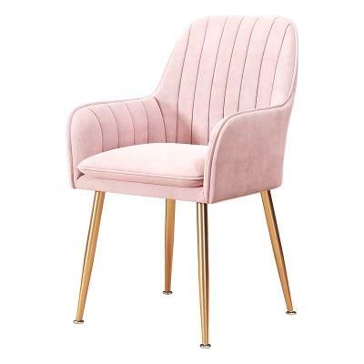 French Pink Velvet Upholstered Modern Restaurant Dining Room Chair