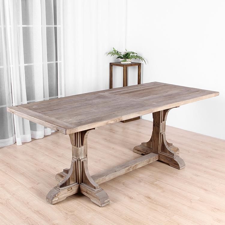 Kvj-7216 Antique Rustic Brushed Rectangle Recycled Elm Dining Table