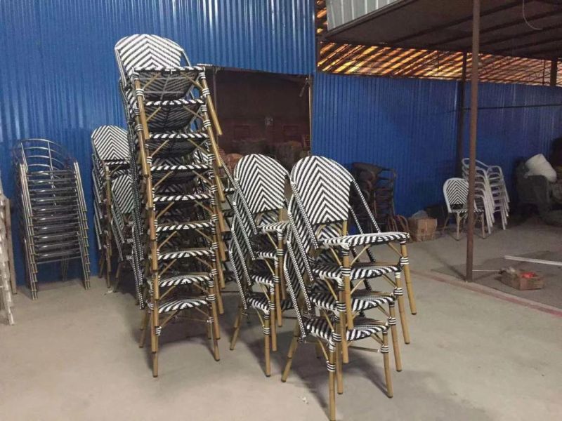 Restaurant Outdoor Furniture PE Rattan Aluminum Frame Stackable Dining Chair