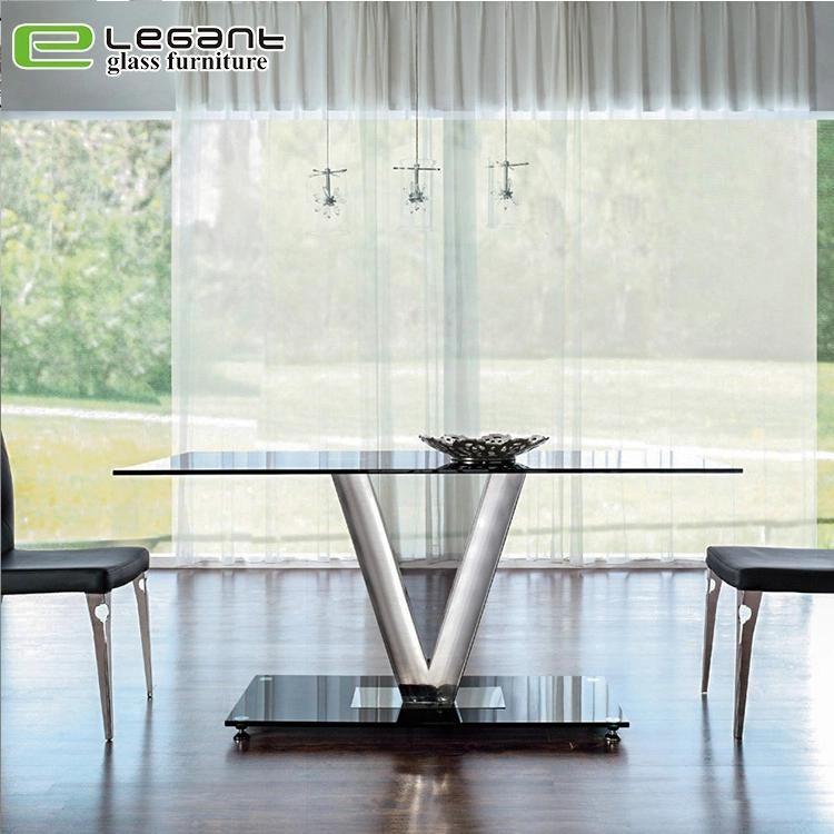 Stainless Steel Base Square Tempered Glass Top Dining Table