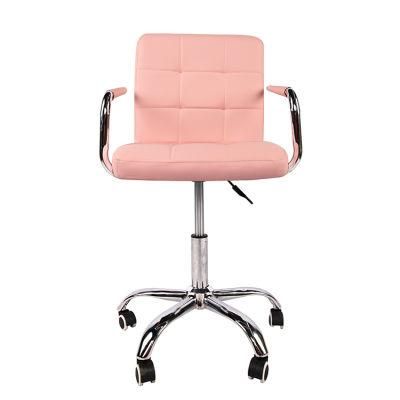 Wholesale Home Furniture Silver Chrome Iron Legs Chair Pink PVC Office Chair with Wheel