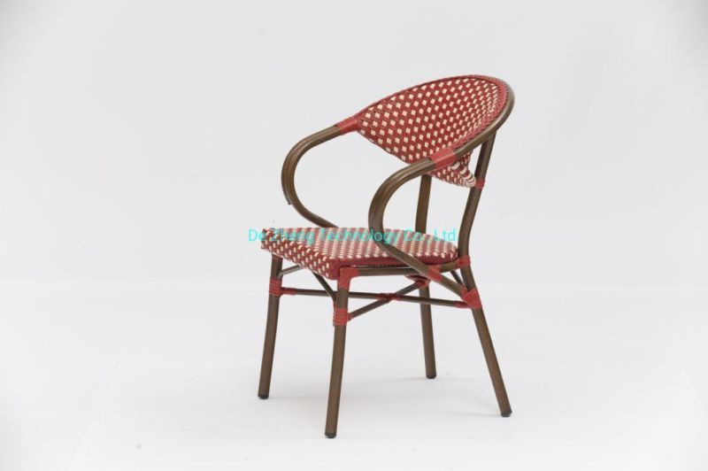 Outdoor Furniture Supplier Stackable Rattan Wicker Armchair Garden Restaurant Bistro French Terrace Chairs