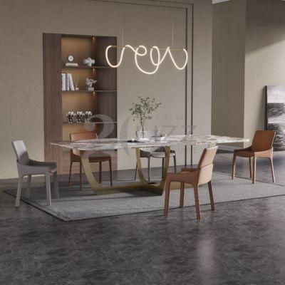 China Wholesale Price Modern Home Furniture Italian Design Luxury Rectangle Fixed Marble Dining Table