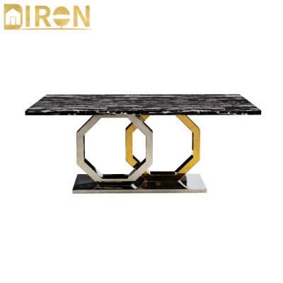 Luxury Stainless Steel Golden Rectangle Shape Dining Table