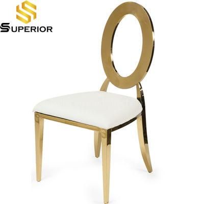 Hotel Wedding Event Gold Dining Chairs with Round Metal Back