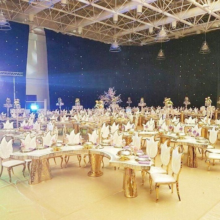 Hotel Banquet Hall Used Gold Base Illuminated Wedding Dining Table