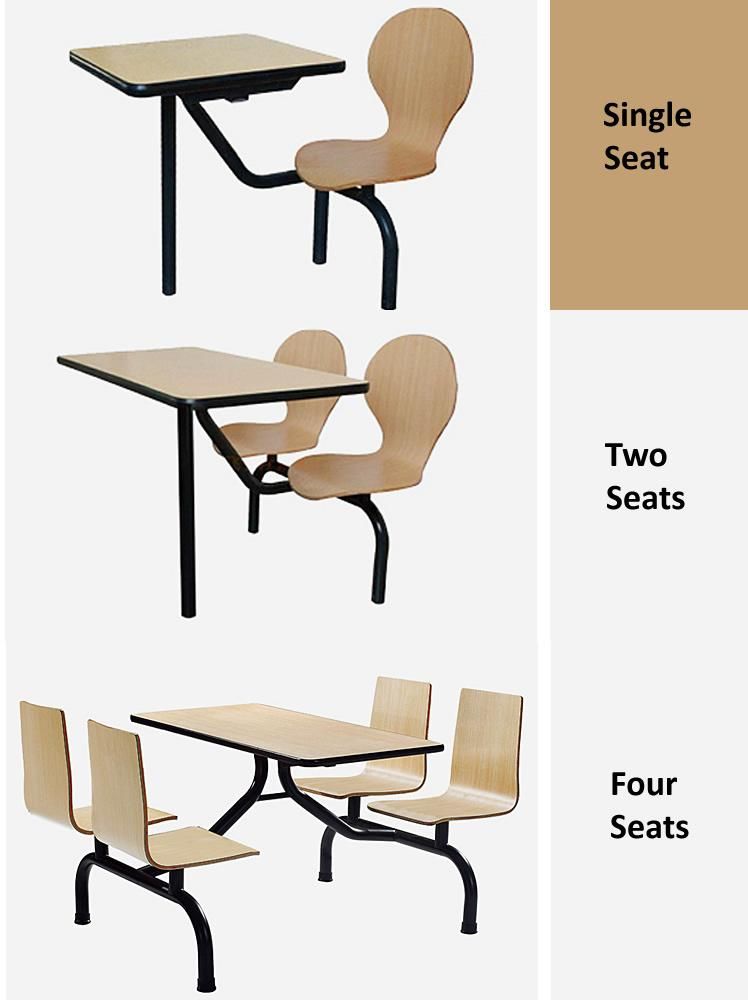 Cheap Staff Modern Wooden Steel School Dining Office Canteen Siseating Furniture Table with Fixed Chairs for School/Restaurant/Hotel/Office