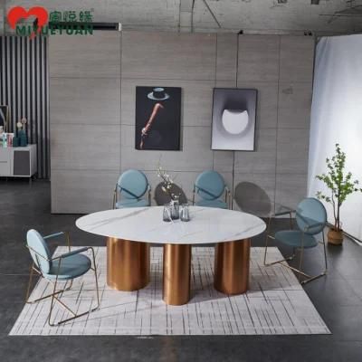 Cheap Modern Restaurant Home Dinner Furniture Marble Dining Table with Black Legs for Home