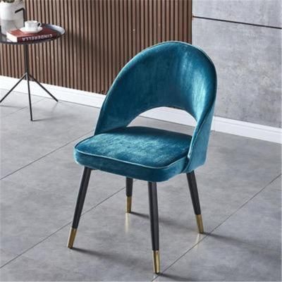 Home Furniture Coffee Hotel Luxury Upholstered Soft Back Velvet Fabric Dining Chair with Metal Legs