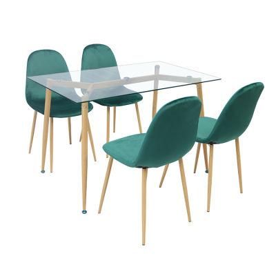 Wholesale Dining Room Furniture Iron Legs Simple Design Green Fabric Dining Chair