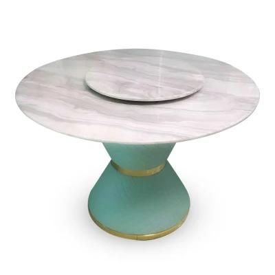 Luxury Curved Marble Top Golden Stainless Steel Restaurant Dining Table