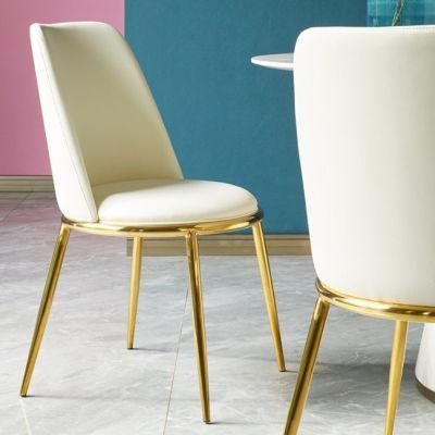 Nordic Faux Leather PU Cushion Design Modern Dining Chair with Metal Legs