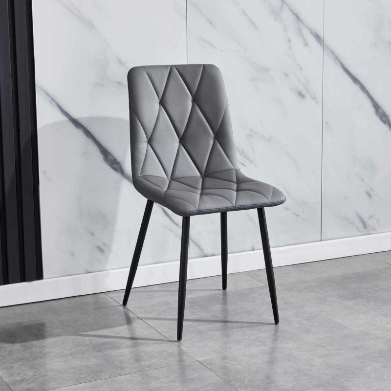 Hotel Furniture Modern PU Leather Upholstered Dining Room Furniture Chair Black Metal Legs Dining Table Sets