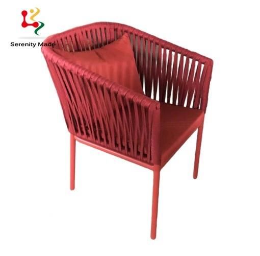 Wholesale Outdoor Custom Made Furniture Garden Patio Aluminum Rope Frame Leisure Dining Chair with Upholstered Seat and Pillow