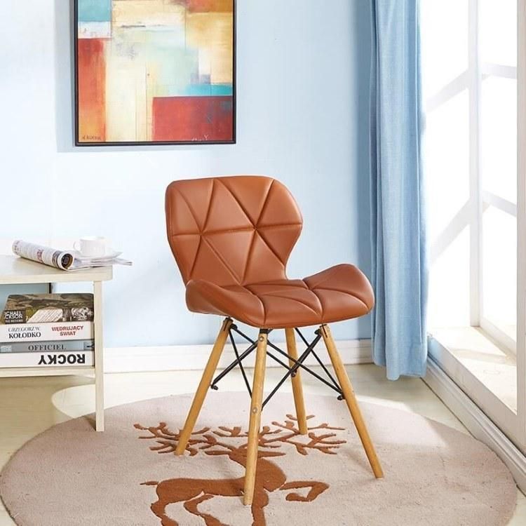 French Fashion Style Faux Leather Soft Comfort Dining Chair with Wooden Leg PU Leather Chair for Home