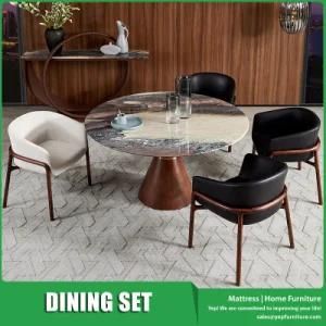 Round Marble Dining Table with Leather Dining Chair