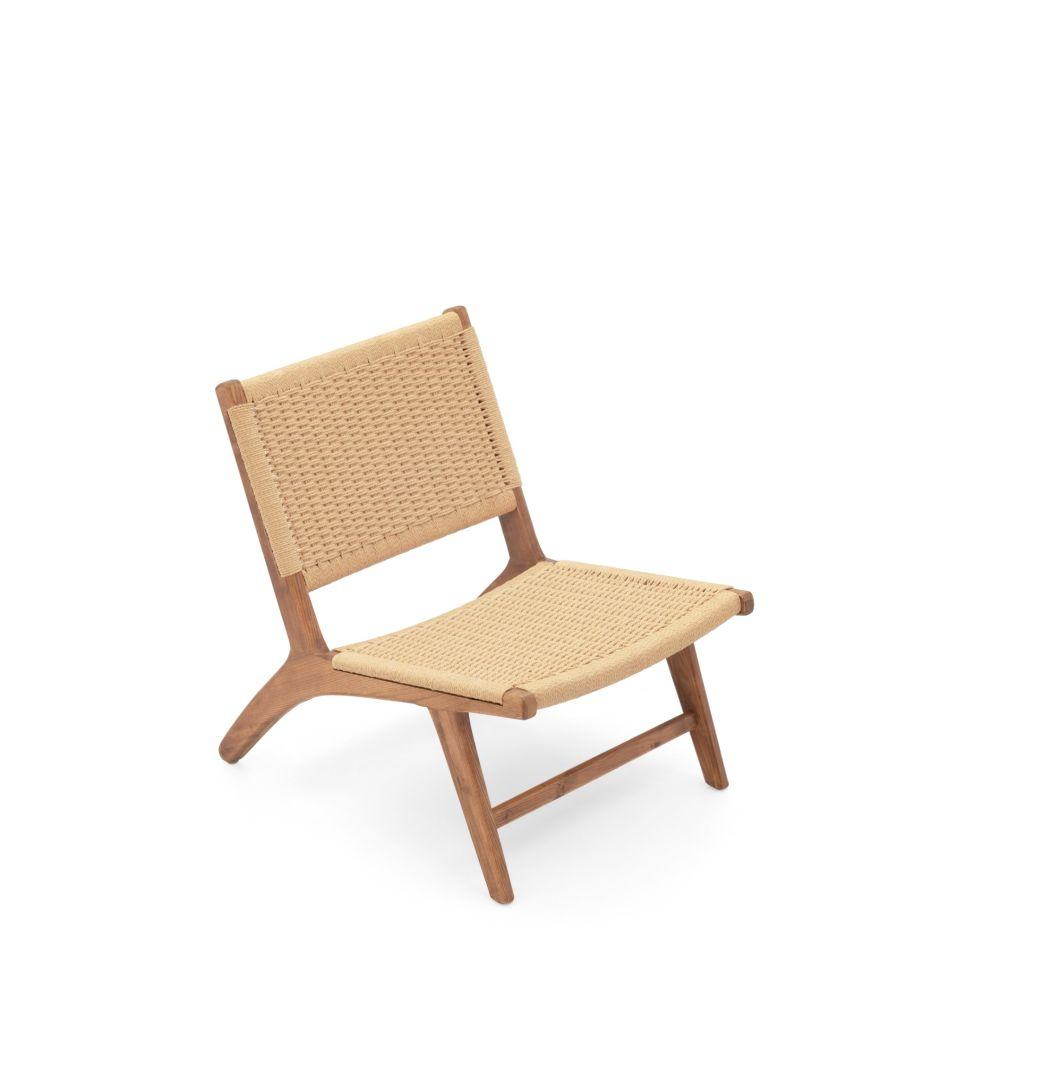 Modern Outdoor Restaurant Rattan Frame Leisure Dining Armchair with Wooden Legs