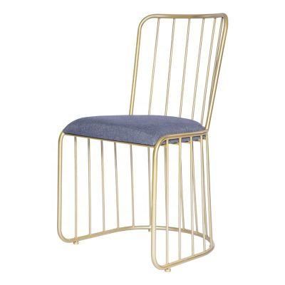 Nordic Wrought Iron Gold Metal Back Ding Chair with Fabric Cushion